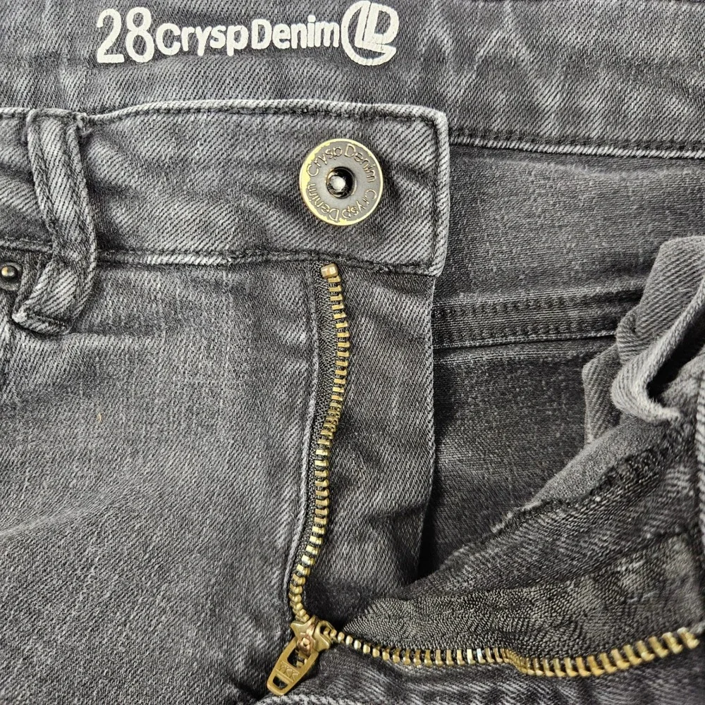Crysp Denim Men 28 Black Distressed Moto Biker Skinny Jeans Ripped Panel Details